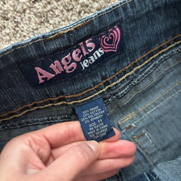 Y2K Angels Low Rise Denim Jean Shorts Dark Wash 3 Button Fly Vtg 2000s Sz 8 - Picture 5 of 5